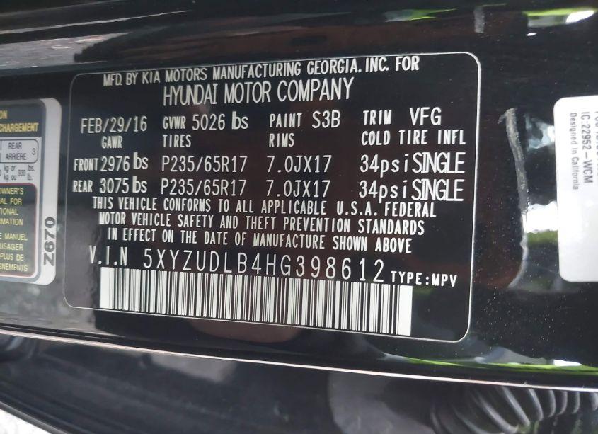 Photo 9 of 2017 Hyundai Santa FE SPORT 2.4L (VIN 5XYZUDLB4HG398612)