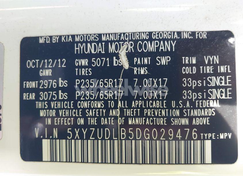 Photo 9 of 2013 Hyundai Santa FE SPORT (VIN 5XYZUDLB5DG029476)