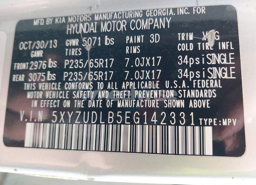 Photo 9 of 2014 Hyundai Santa FE SPORT 2.4L (VIN 5XYZUDLB5EG142331)