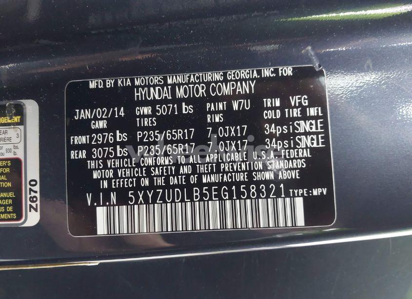 Photo 9 of 2014 Hyundai Santa FE SPORT 2.4L (VIN 5XYZUDLB5EG158321)