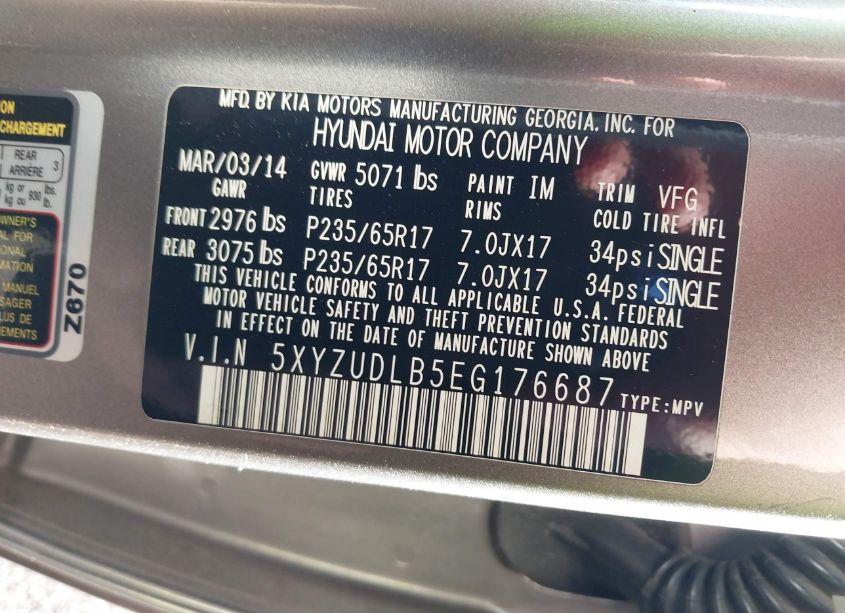 Photo 9 of 2014 Hyundai Santa FE SPORT 2.4L (VIN 5XYZUDLB5EG176687)