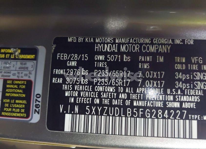 Photo 9 of 2015 Hyundai Santa FE SPORT 2.4L (VIN 5XYZUDLB5FG284227)