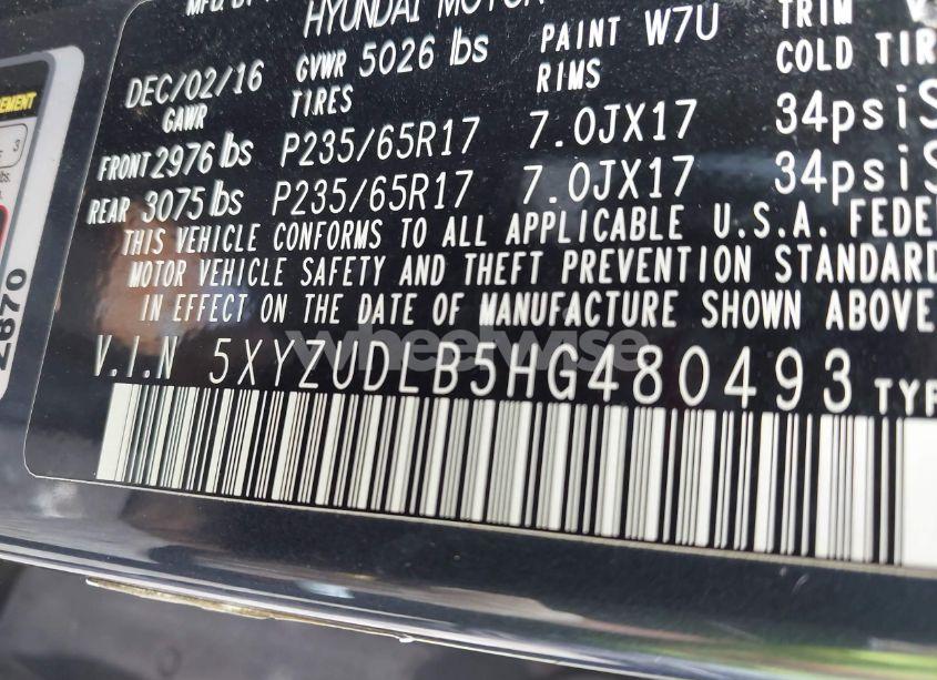 Photo 9 of 2017 Hyundai Santa FE SPORT 2.4L (VIN 5XYZUDLB5HG480493)