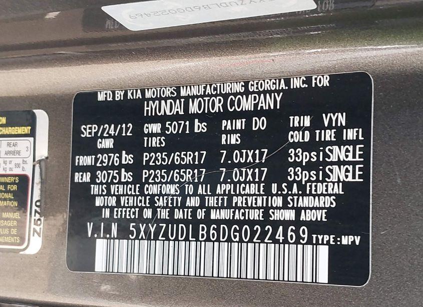 Photo 9 of 2013 Hyundai Santa FE SPORT (VIN 5XYZUDLB6DG022469)