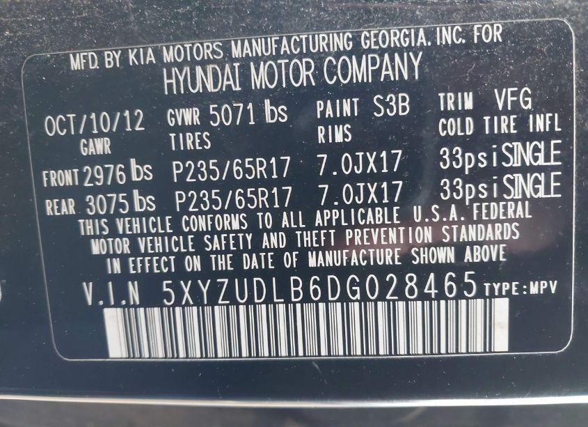 Photo 9 of 2013 Hyundai Santa FE SPORT (VIN 5XYZUDLB6DG028465)