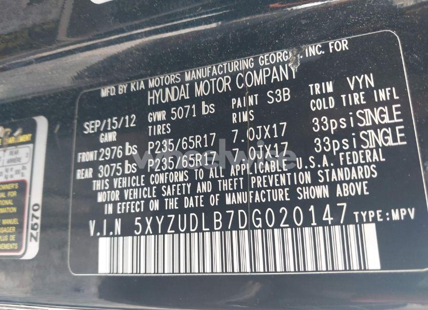 Photo 9 of 2013 Hyundai Santa FE SPORT (VIN 5XYZUDLB7DG020147)