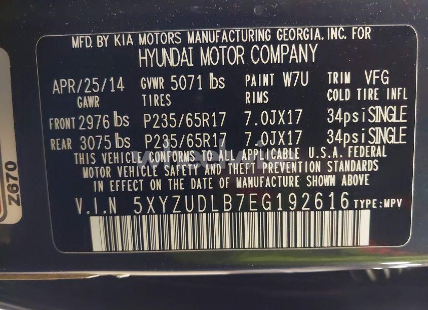 Photo 9 of 2014 Hyundai Santa FE SPORT 2.4L (VIN 5XYZUDLB7EG192616)