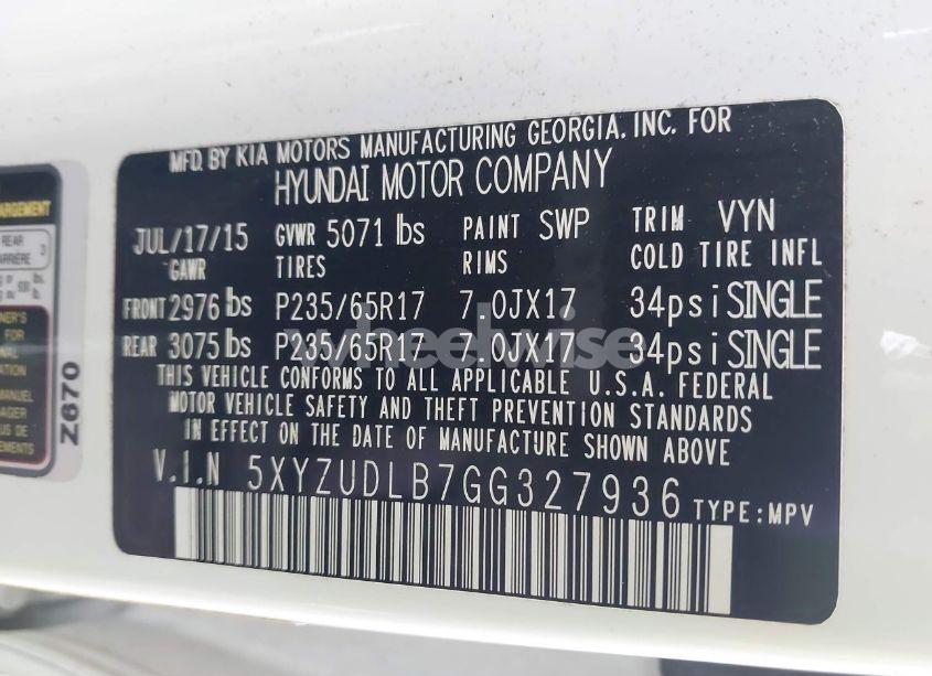 Photo 9 of 2016 Hyundai Santa FE SPORT 2.4L (VIN 5XYZUDLB7GG327936)