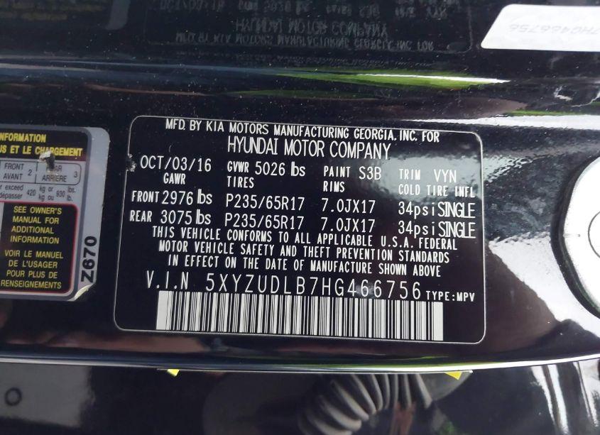 Photo 9 of 2017 Hyundai Santa FE SPORT 2.4L (VIN 5XYZUDLB7HG466756)