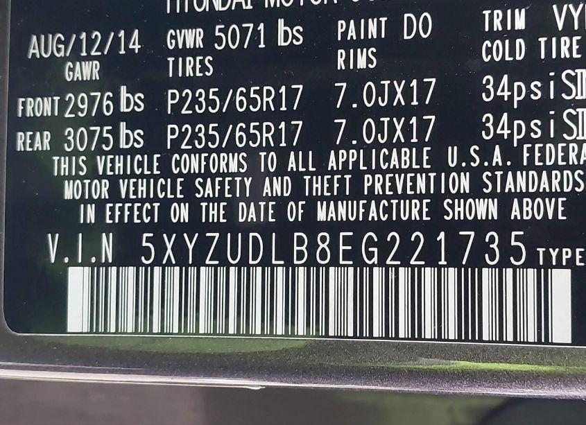 Photo 9 of 2014 Hyundai Santa FE SPORT 2.4L (VIN 5XYZUDLB8EG221735)