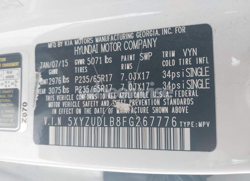 Photo 9 of 2015 Hyundai Santa FE SPORT 2.4L (VIN 5XYZUDLB8FG267776)