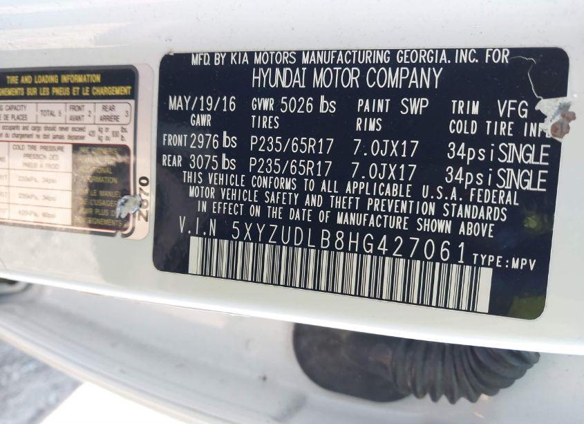 Photo 9 of 2017 Hyundai Santa FE SPORT 2.4L (VIN 5XYZUDLB8HG427061)