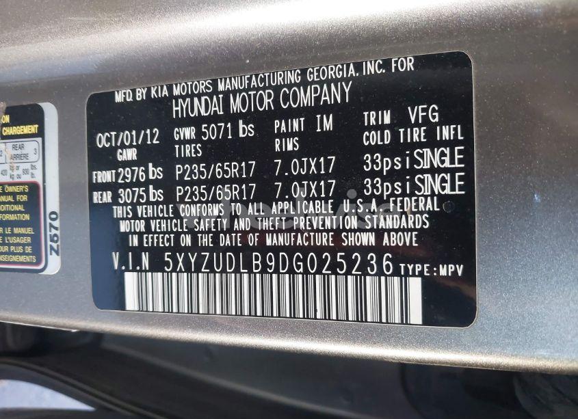 Photo 9 of 2013 Hyundai Santa FE SPORT (VIN 5XYZUDLB9DG025236)