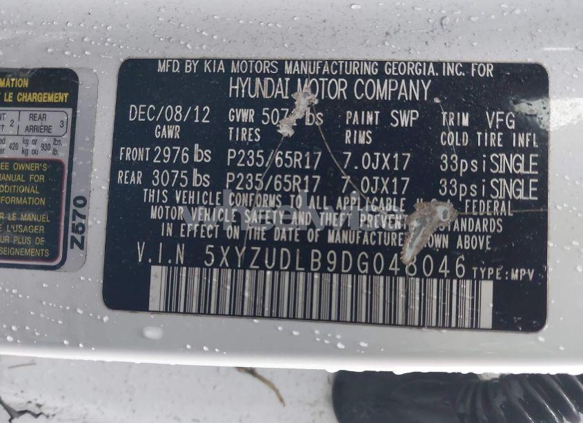 Photo 9 of 2013 Hyundai Santa FE SPORT (VIN 5XYZUDLB9DG048046)