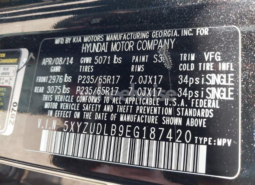 Photo 9 of 2014 Hyundai Santa FE SPORT 2.4L (VIN 5XYZUDLB9EG187420)