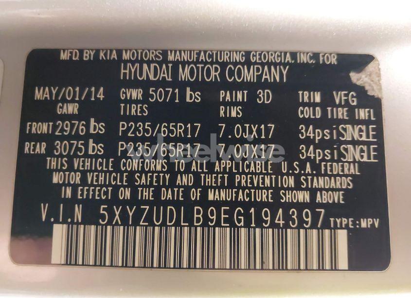 Photo 9 of 2014 Hyundai Santa FE SPORT 2.4L (VIN 5XYZUDLB9EG194397)