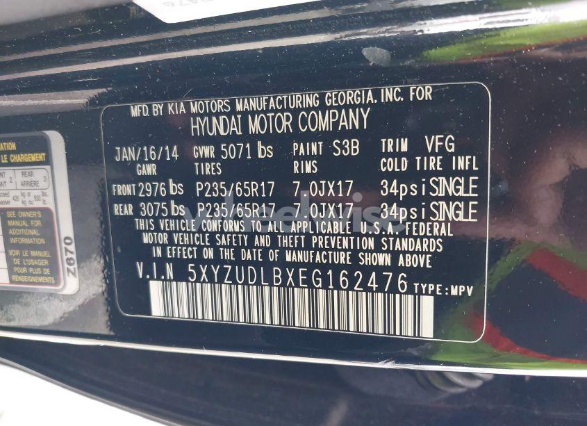 Photo 9 of 2014 Hyundai Santa FE SPORT 2.4L (VIN 5XYZUDLBXEG162476)