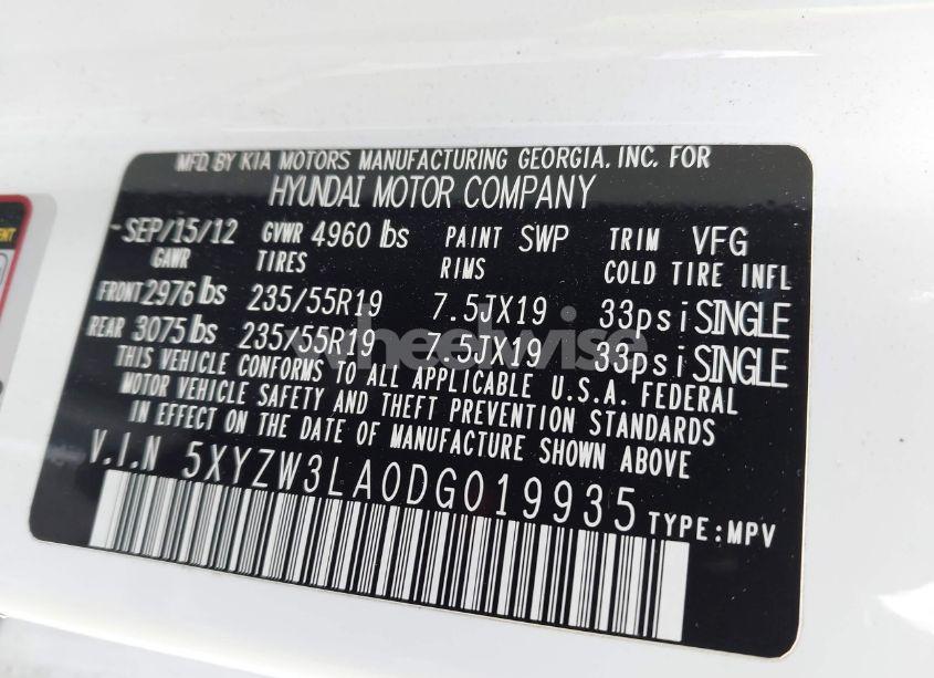 Photo 9 of 2013 Hyundai Santa FE SPORT 2.0T (VIN 5XYZW3LA0DG019935)