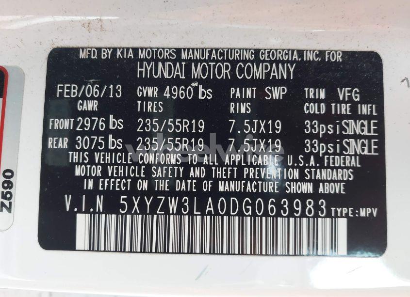 Photo 9 of 2013 Hyundai Santa FE SPORT 2.0T (VIN 5XYZW3LA0DG063983)