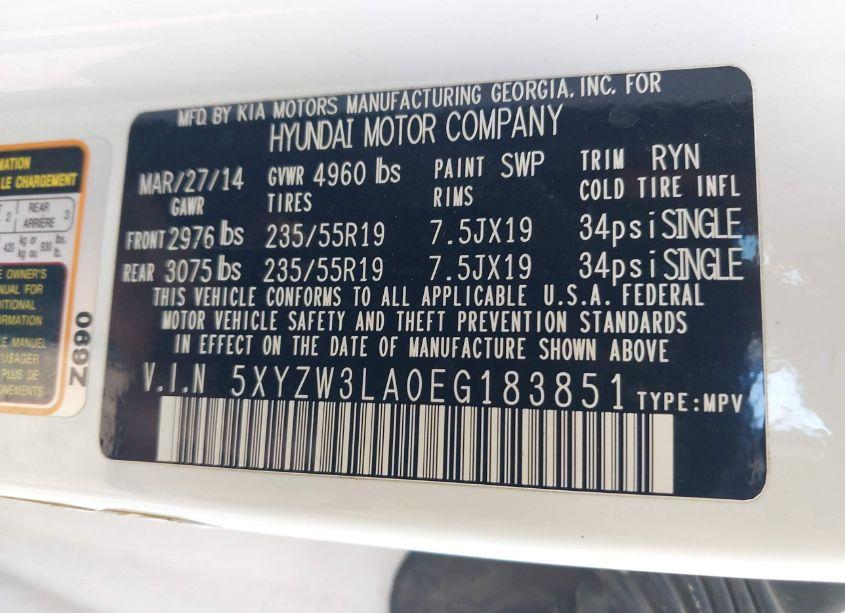 Photo 9 of 2014 Hyundai Santa FE SPORT 2.0L TURBO (VIN 5XYZW3LA0EG183851)