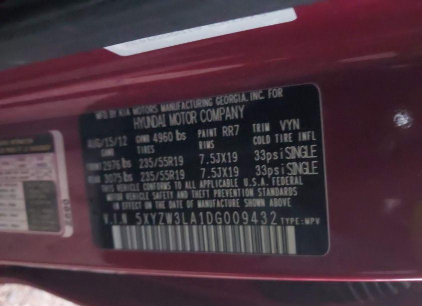 Photo 9 of 2013 Hyundai Santa FE SPORT 2.0T (VIN 5XYZW3LA1DG009432)