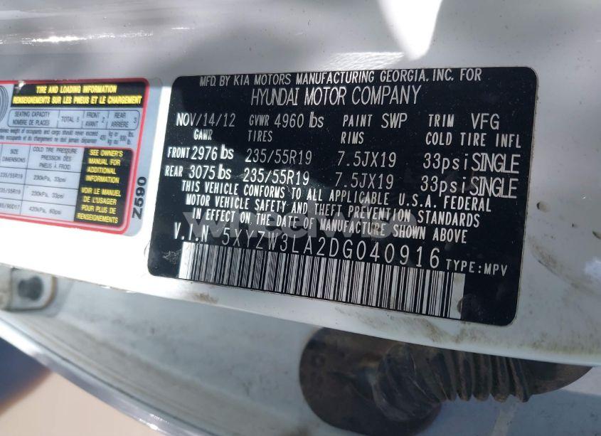 Photo 9 of 2013 Hyundai Santa FE SPORT 2.0T (VIN 5XYZW3LA2DG040916)