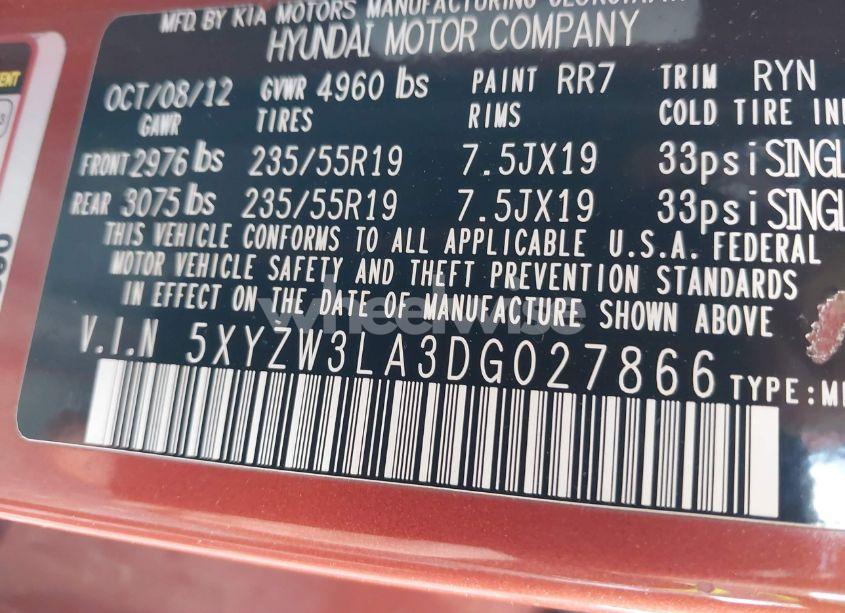 Photo 9 of 2013 Hyundai Santa FE SPORT 2.0T (VIN 5XYZW3LA3DG027866)