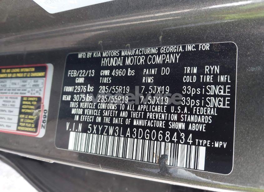 Photo 9 of 2013 Hyundai Santa FE SPORT 2.0T (VIN 5XYZW3LA3DG068434)