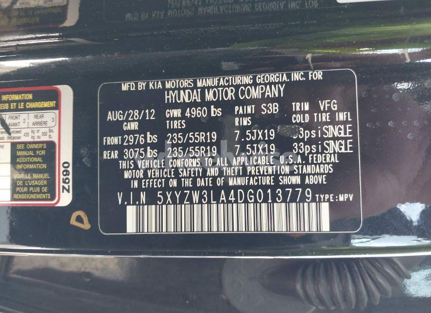 Photo 9 of 2013 Hyundai Santa FE SPORT 2.0T (VIN 5XYZW3LA4DG013779)