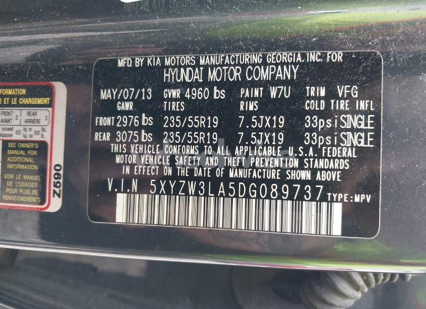 Photo 9 of 2013 Hyundai Santa FE SPORT 2.0T (VIN 5XYZW3LA5DG089737)