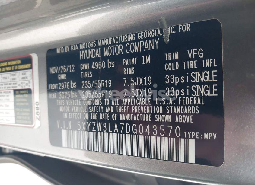 Photo 9 of 2013 Hyundai Santa FE SPORT 2.0T (VIN 5XYZW3LA7DG043570)