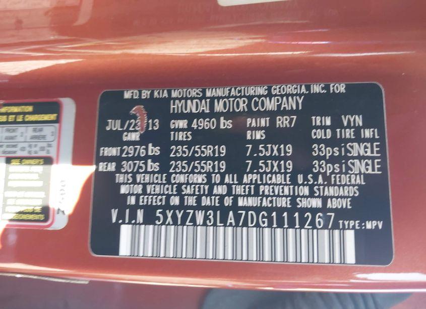 Photo 9 of 2013 Hyundai Santa FE SPORT 2.0T (VIN 5XYZW3LA7DG111267)