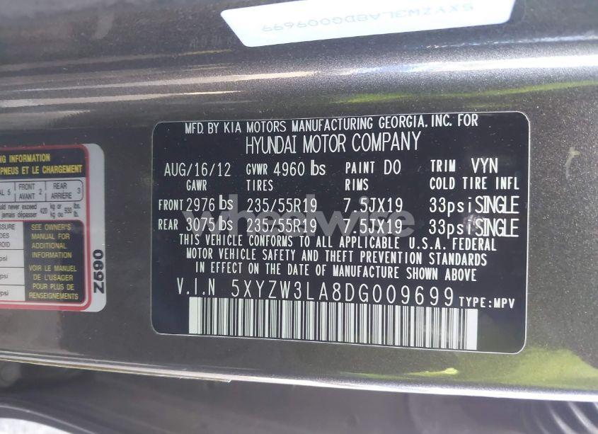 Photo 9 of 2013 Hyundai Santa FE SPORT 2.0T (VIN 5XYZW3LA8DG009699)