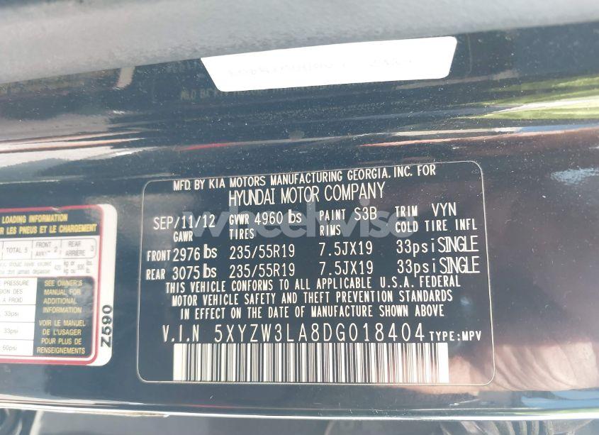 Photo 9 of 2013 Hyundai Santa FE SPORT 2.0T (VIN 5XYZW3LA8DG018404)