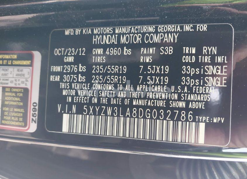 Photo 9 of 2013 Hyundai Santa FE SPORT 2.0T (VIN 5XYZW3LA8DG032786)