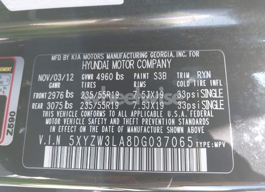 Photo 9 of 2013 Hyundai Santa FE SPORT 2.0T (VIN 5XYZW3LA8DG037065)