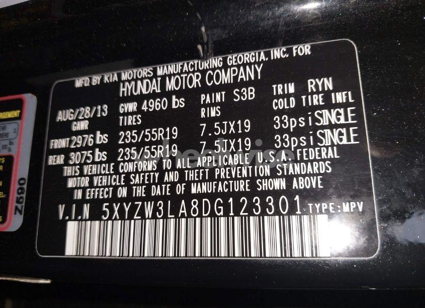 Photo 9 of 2013 Hyundai Santa FE SPORT 2.0T (VIN 5XYZW3LA8DG123301)