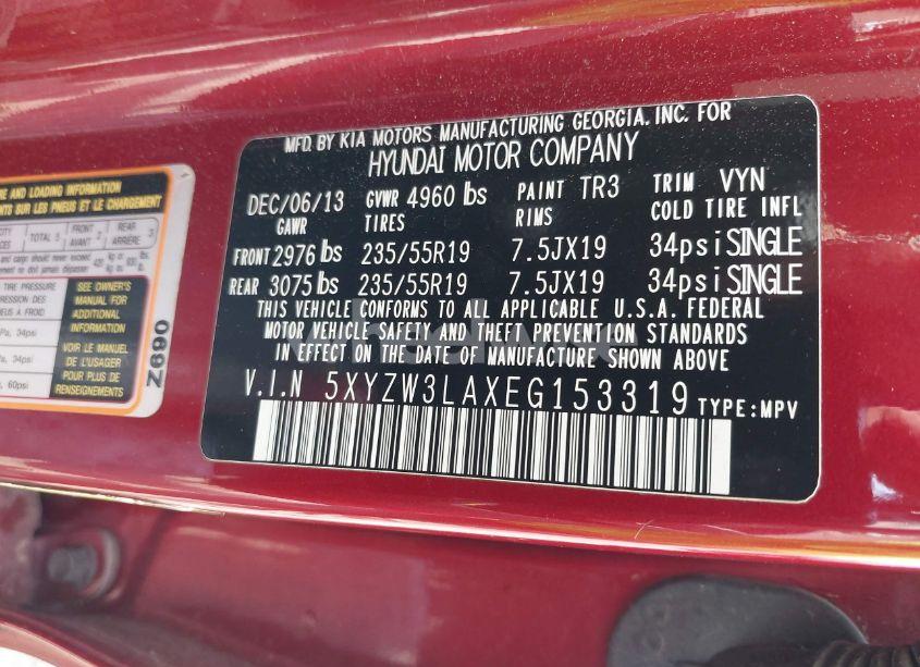 Photo 9 of 2014 Hyundai Santa FE SPORT 2.0L TURBO (VIN 5XYZW3LAXEG153319)