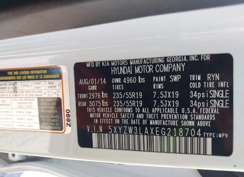 Photo 9 of 2014 Hyundai Santa FE SPORT 2.0L TURBO (VIN 5XYZW3LAXEG218704)