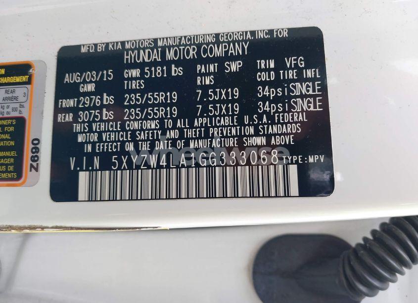 Photo 9 of 2016 Hyundai Santa FE SPORT 2.0L TURBO (VIN 5XYZW4LA1GG333068)