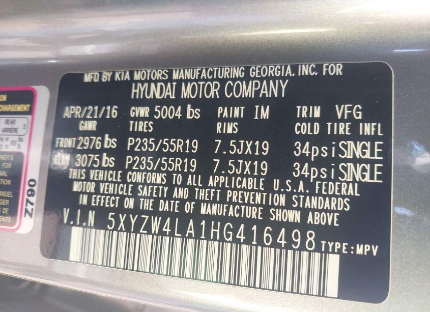 Photo 9 of 2017 Hyundai Santa FE SPORT 2.0T ULTIMATE (VIN 5XYZW4LA1HG416498)