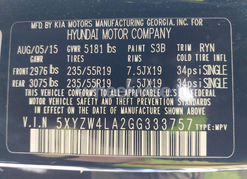 Photo 9 of 2016 Hyundai Santa FE SPORT 2.0L TURBO (VIN 5XYZW4LA2GG333757)