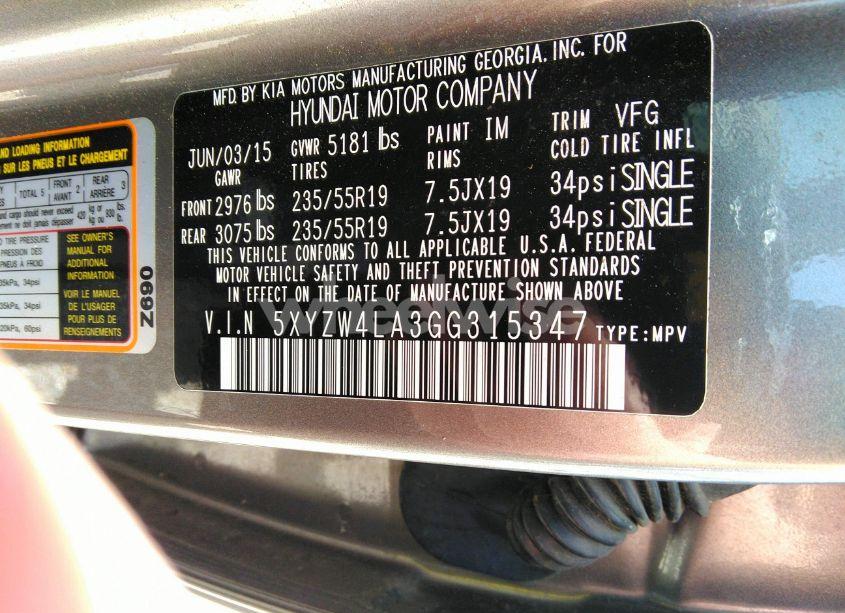 Photo 9 of 2016 Hyundai Santa FE SPORT 2.0L TURBO (VIN 5XYZW4LA3GG315347)