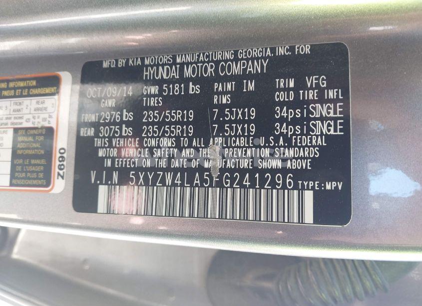 Photo 9 of 2015 Hyundai Santa FE SPORT 2.0L TURBO (VIN 5XYZW4LA5FG241296)