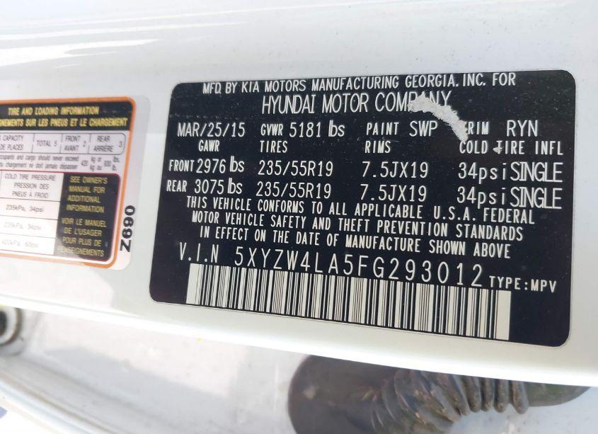 Photo 9 of 2015 Hyundai Santa FE SPORT 2.0L TURBO (VIN 5XYZW4LA5FG293012)