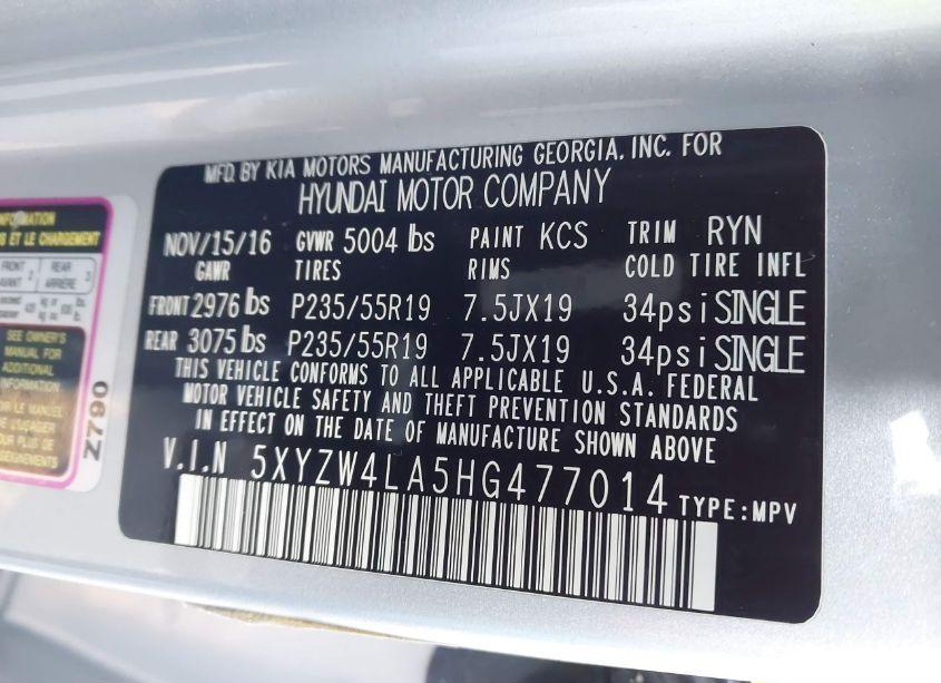 Photo 9 of 2017 Hyundai Santa FE SPORT 2.0T ULTIMATE (VIN 5XYZW4LA5HG477014)