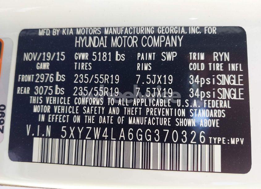Photo 9 of 2016 Hyundai Santa FE SPORT 2.0L TURBO (VIN 5XYZW4LA6GG370326)