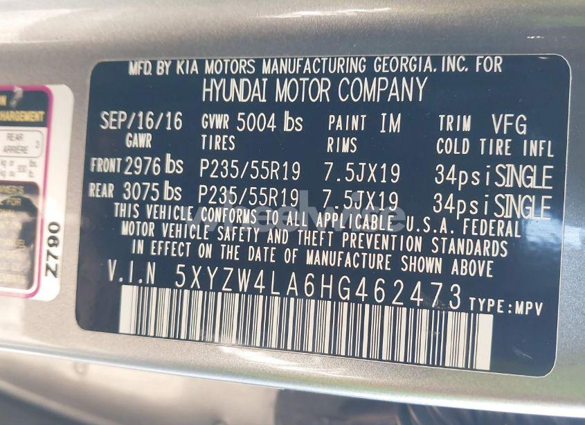 Photo 9 of 2017 Hyundai Santa FE SPORT 2.0T ULTIMATE (VIN 5XYZW4LA6HG462473)