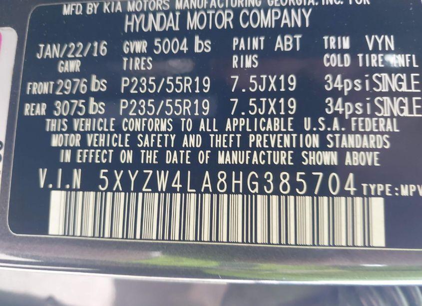 Photo 9 of 2017 Hyundai Santa FE SPORT 2.0T ULTIMATE (VIN 5XYZW4LA8HG385704)