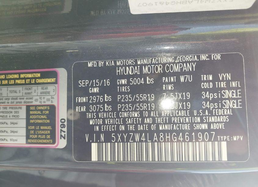 Photo 9 of 2017 Hyundai Santa FE SPORT 2.0T ULTIMATE (VIN 5XYZW4LA8HG461907)